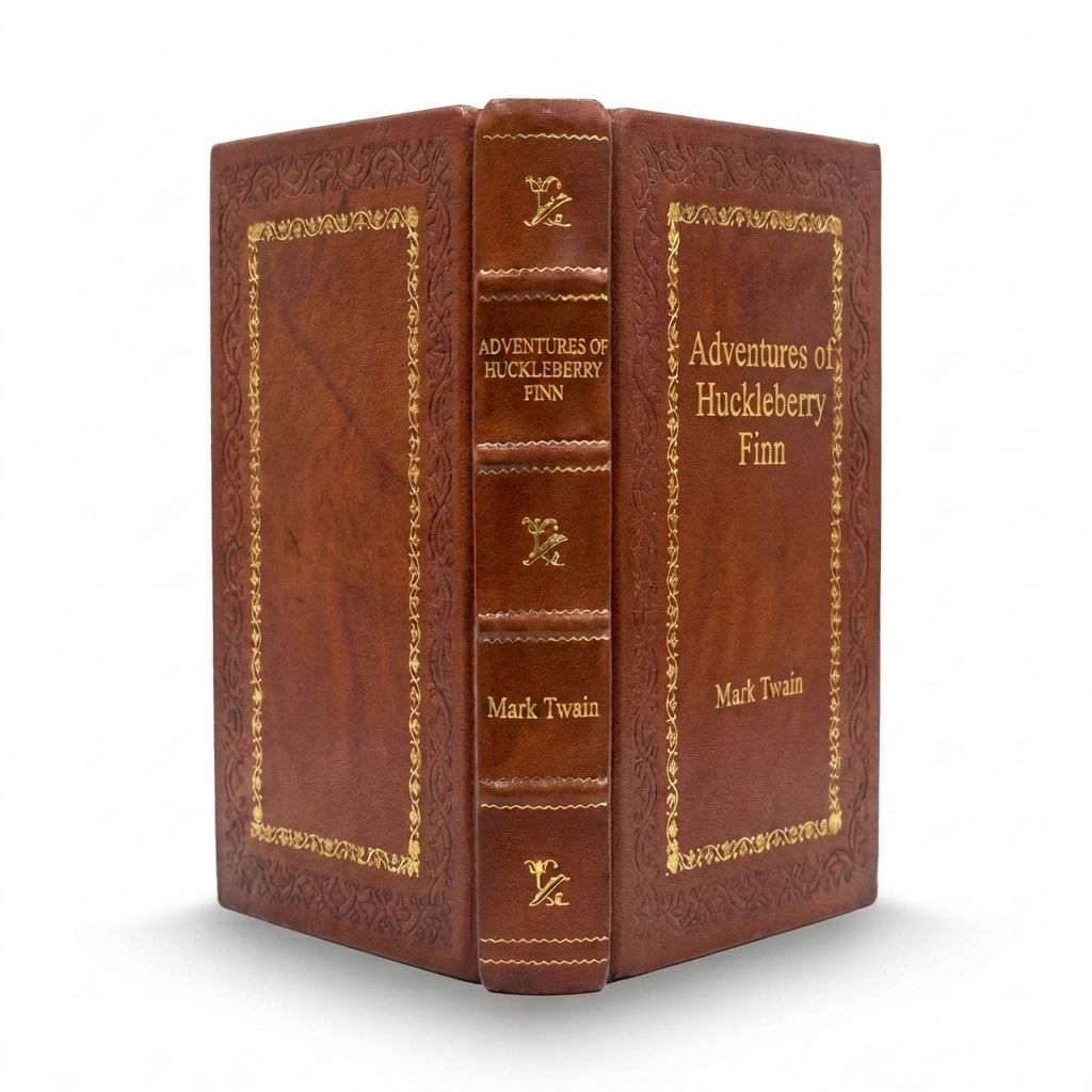Adventures of Huckleberry Finn by Mark Twain — handcrafted leather bound edition with gold embossing