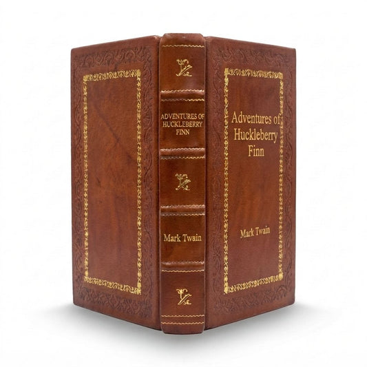 Adventures of Huckleberry Finn by Mark Twain — handcrafted leather bound edition with gold embossing