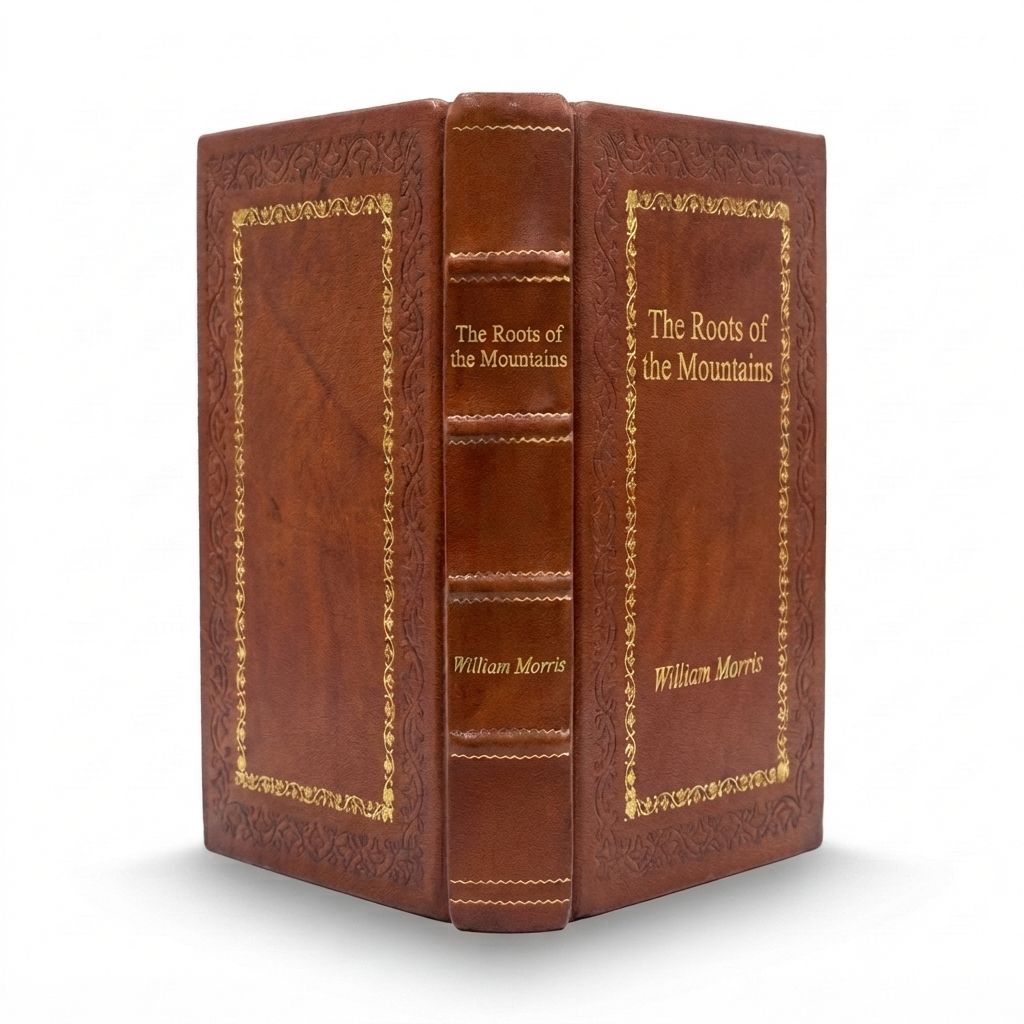 The Roots of the Mountains by William Morris — handcrafted leather bound edition with gold embossing