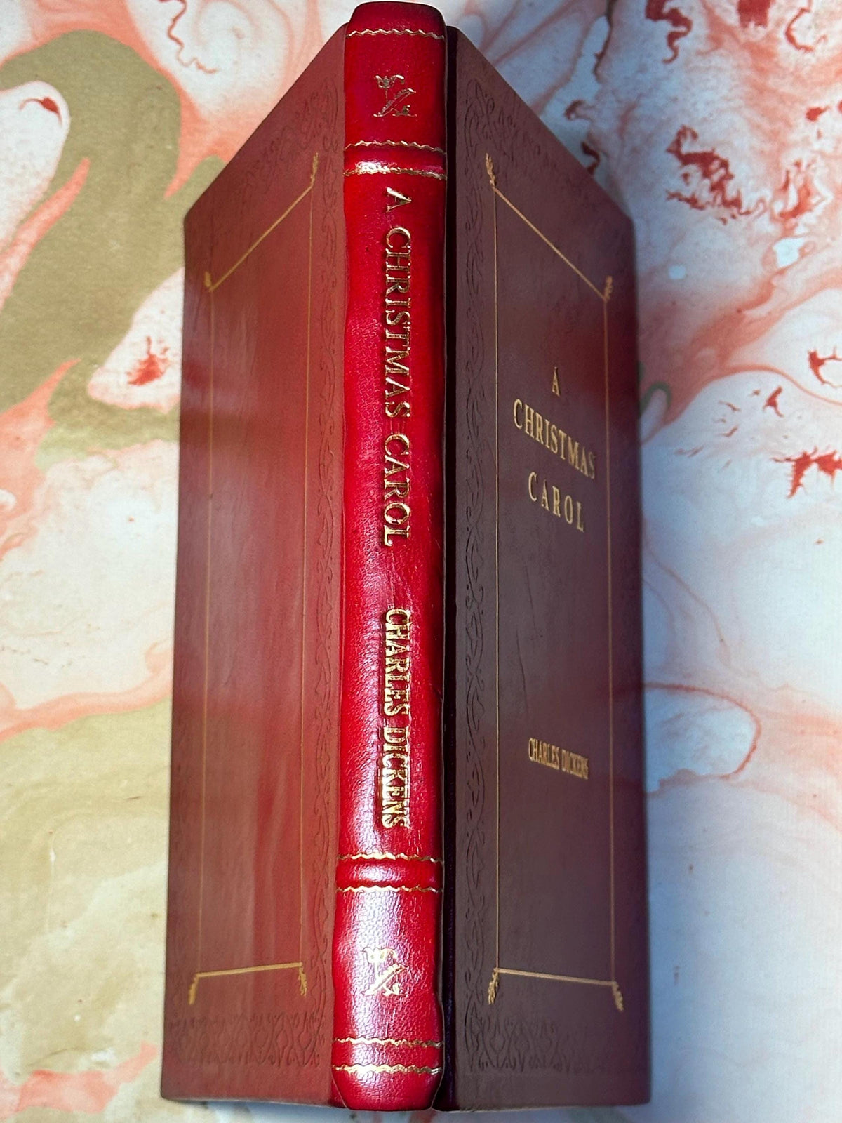 A Christmas Carol By Charles Dickens, Red Leather Bound  with Gold Edges