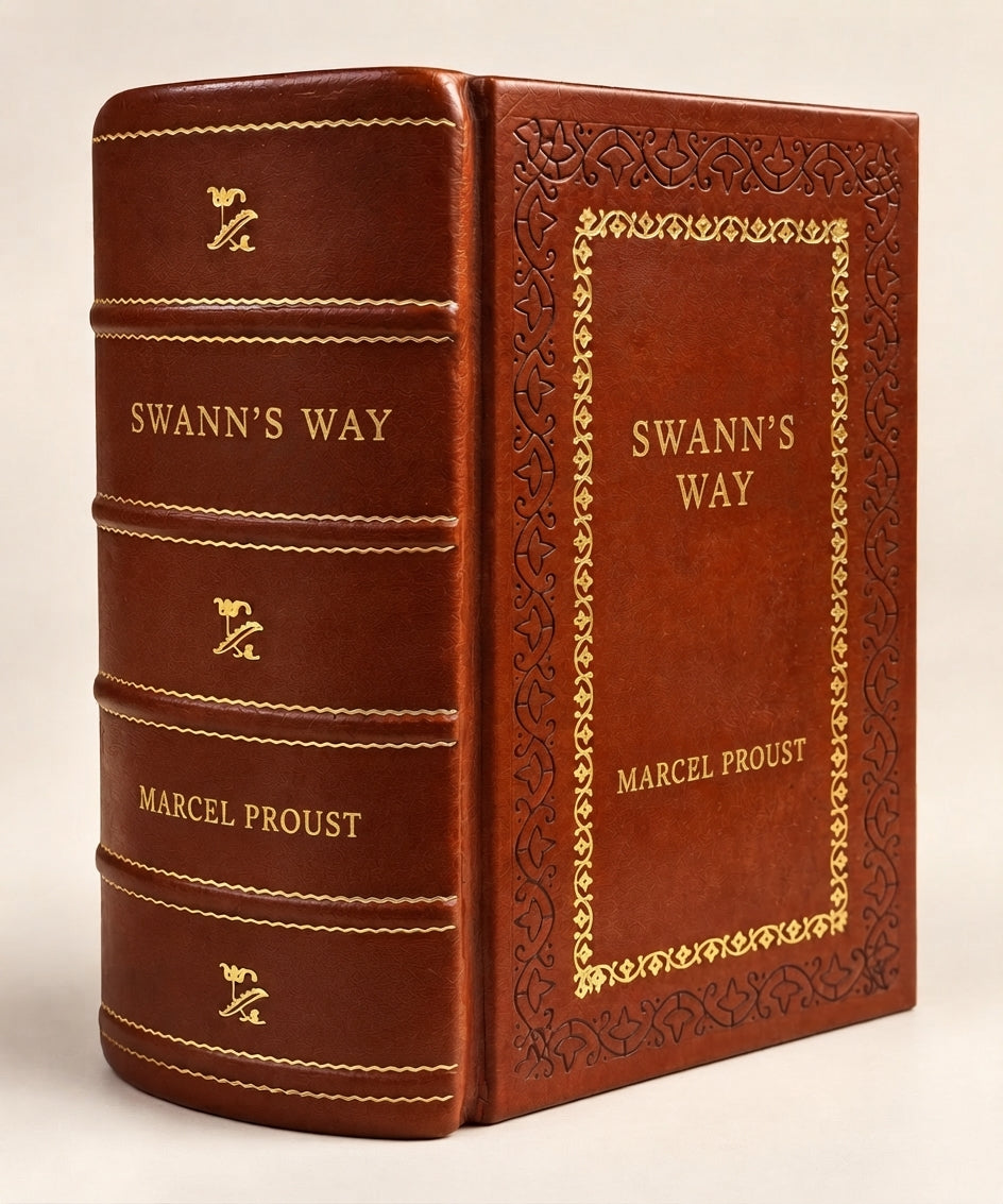 Swann's Way by Marcel Proust leather-bound edition with gold-tone foil spine