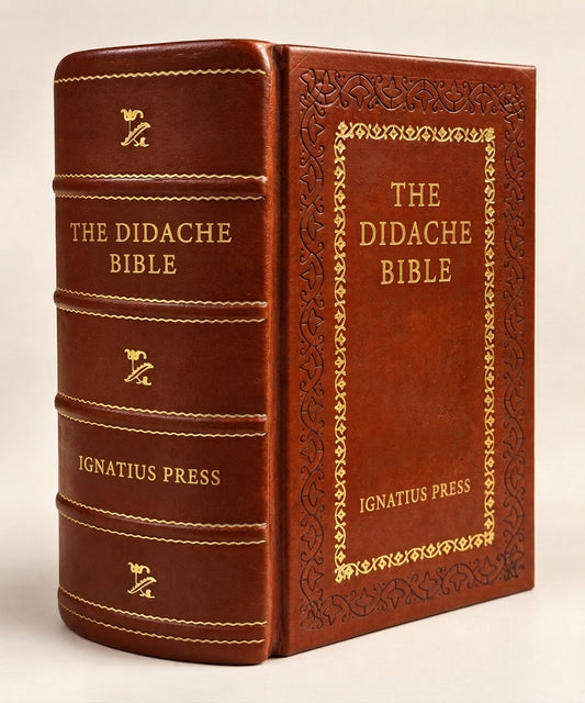 The Didache Bible by Ignatius Press leather-bound edition with gold-tone foil spine