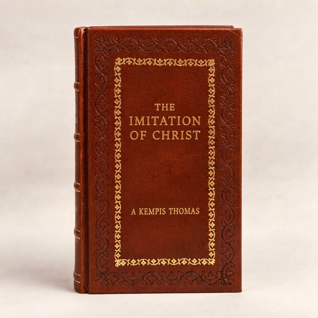 The Imitation of Christ by Thomas à Kempis leather-bound edition with gold-tone foil spine
