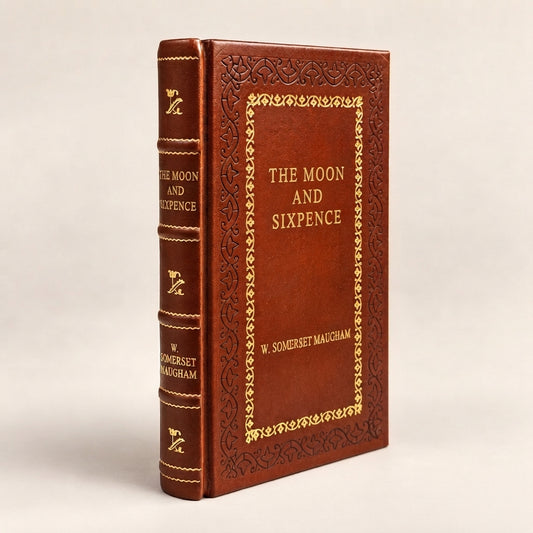 The Moon and Sixpence by W. Somerset Maugham leather-bound edition with gold-tone foil spine